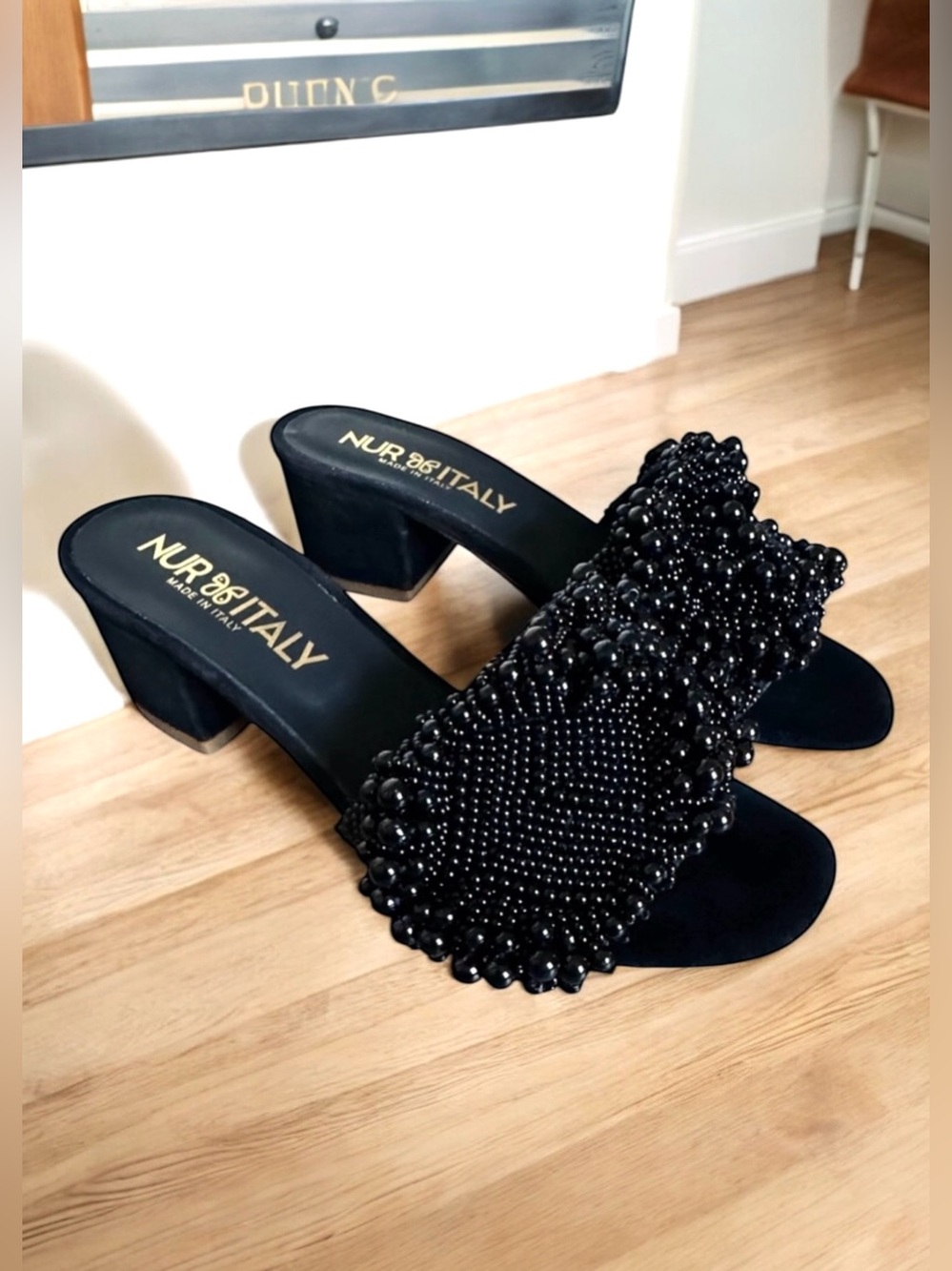 NUR ITALY Antonella Sandals Black Pearl Napa Leather